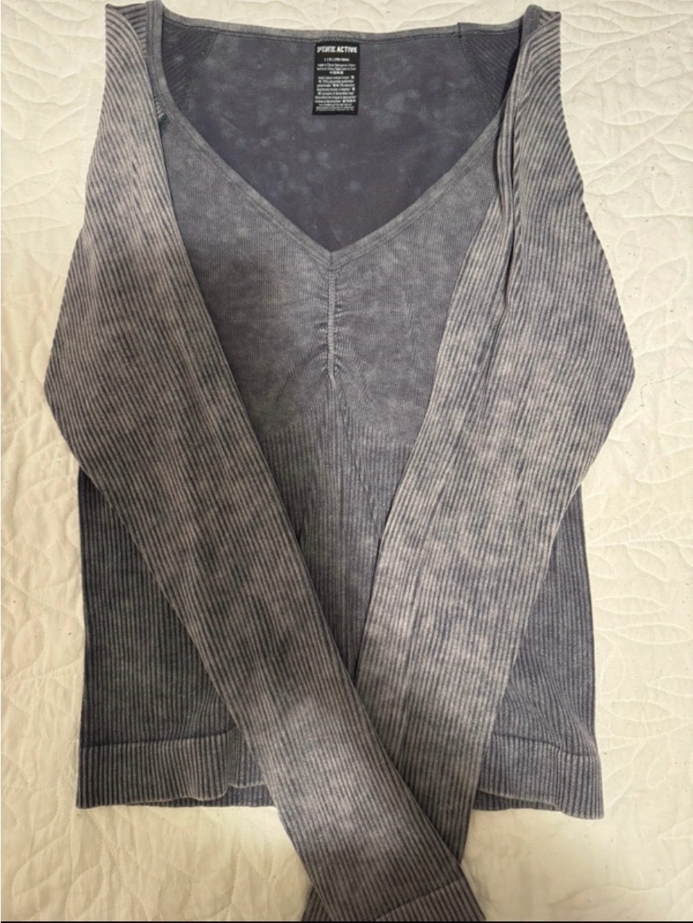 PINK Victoria's Secret Ribbed V‑Neck Long Sleeve Top - Gray